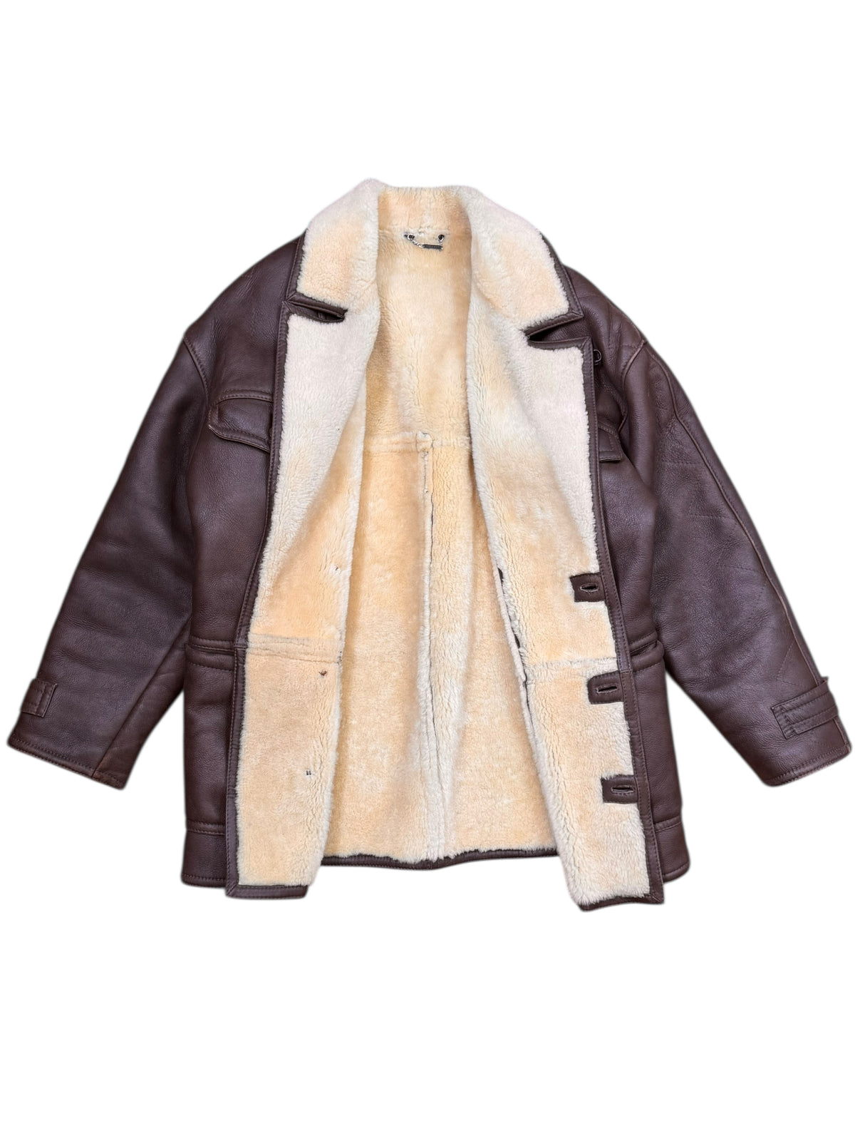 Giacca montone shearling vera pelle marrone vintage uomo — foto 2