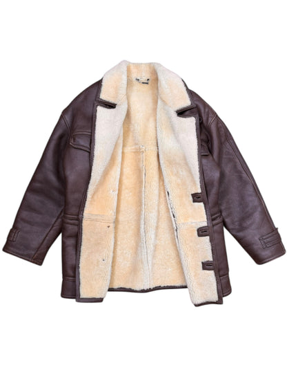 Giacca montone shearling vera pelle marrone vintage uomo — foto 2