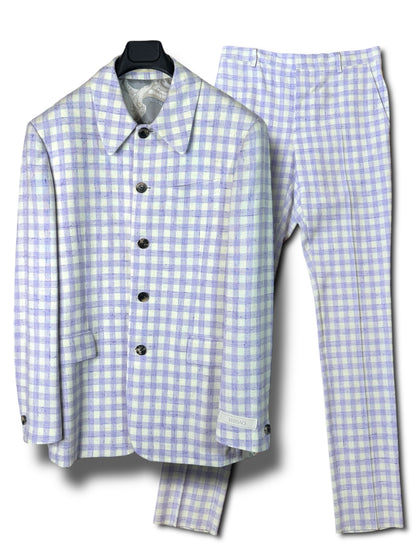 Versace completo uomo giacca e pantalone a quadri lilla/avorio Tg. 48 Made in Italy