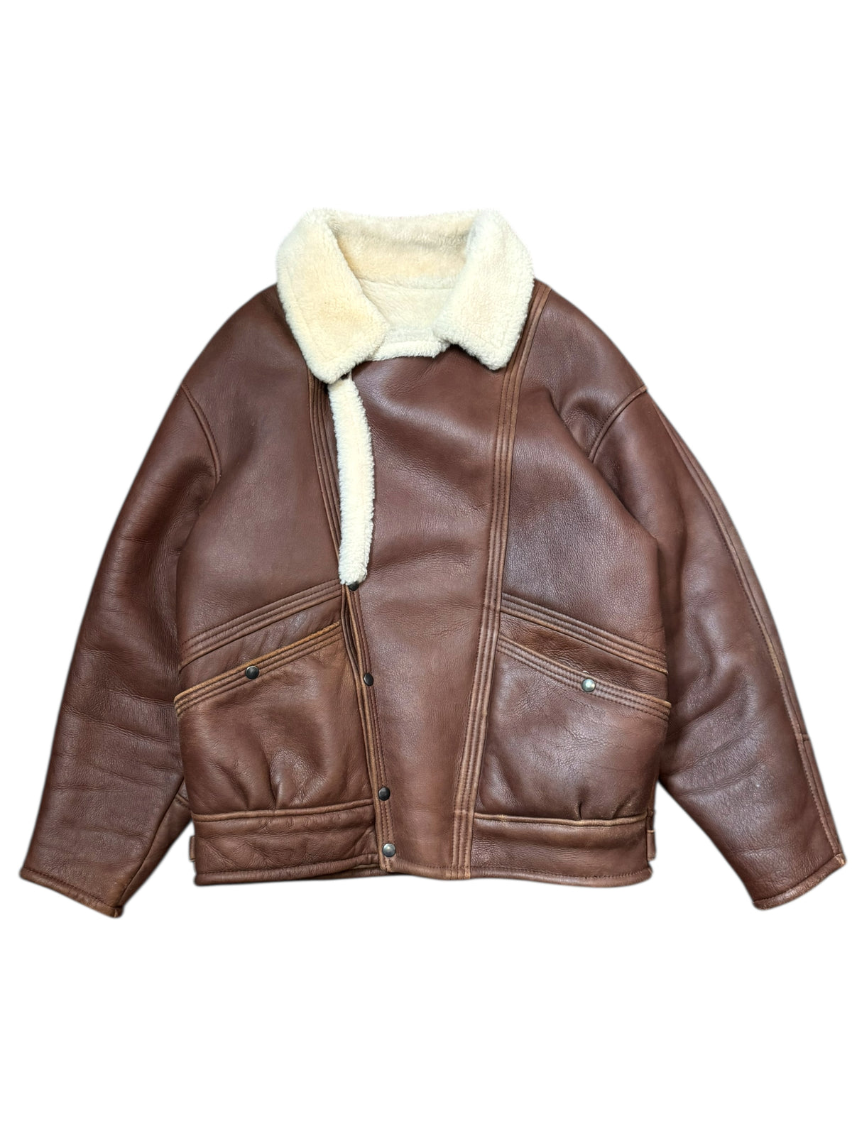Giacca aviator vintage shearling montone marrone bomber oversize
