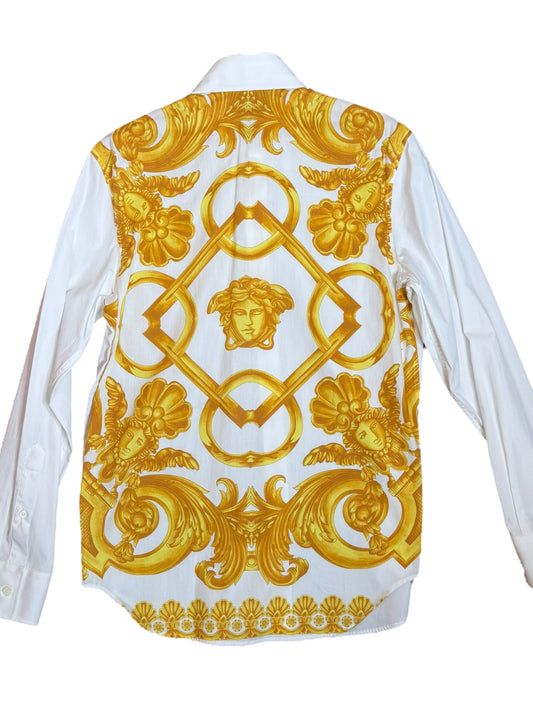Versace Camicia Bianca Heritage Barocco Oro Retro Uomo Taglia 44 it / S