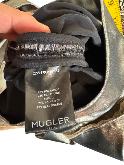 Mugler abito mini asimmetrico chrome silver, taglia 32 FR (36 IT – XXS)