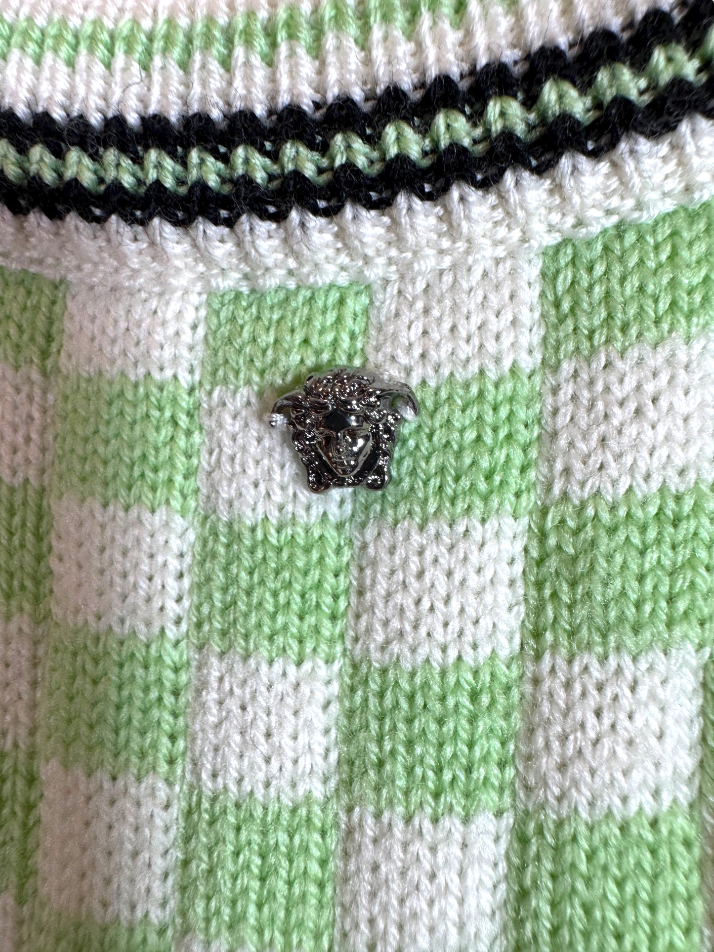 Versace gilet in maglia check verde e bianco con logo Medusa – Taglia 48 (M)