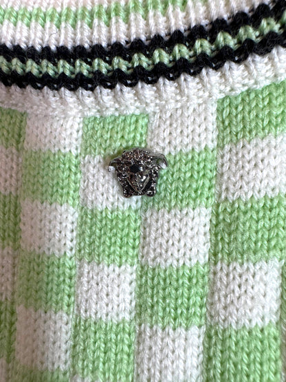 Versace gilet in maglia check verde e bianco con logo Medusa – Taglia 48 (M)