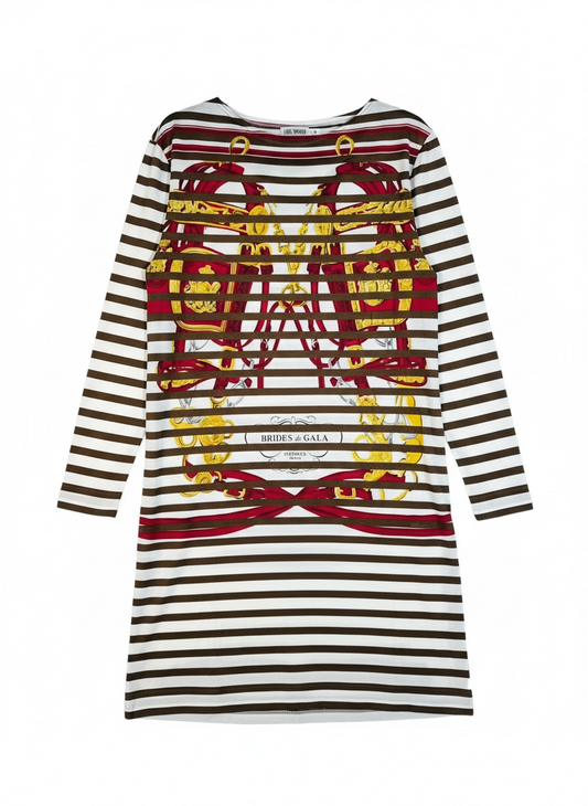 Hermès Paris abito tunica cotone Brides de Gala righe stampa iconica taglia M