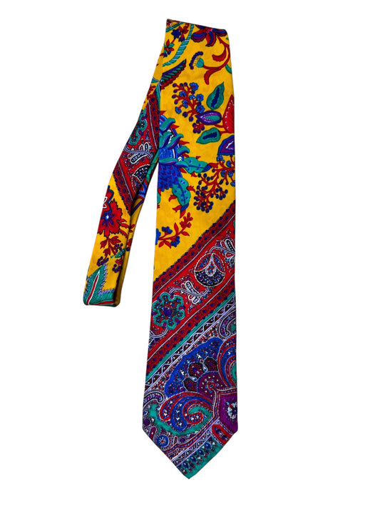Cravatta Gianni Versace Vintage Seta Paisley Multicolor Fondo Giallo