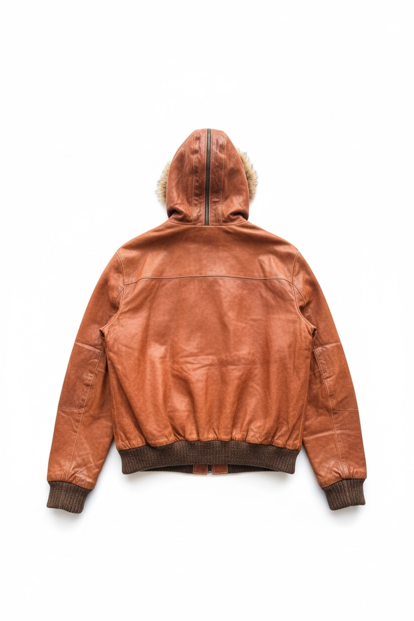 Giacca pelle vera con cappuccio e pelliccia - Made in Italy — foto 2