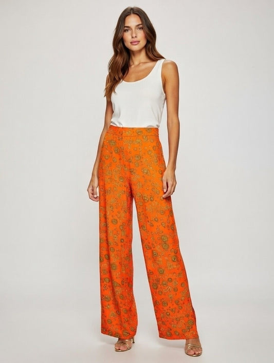 Pantaloni Versace arancioni stampa medusa monete taglia 42 nuovi