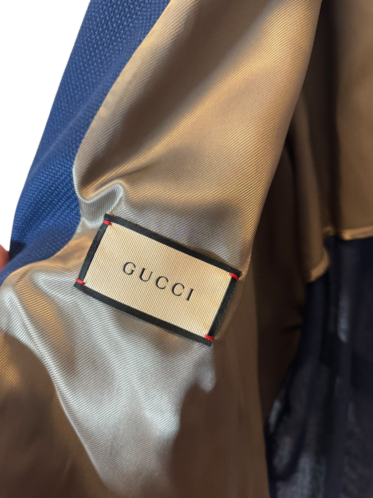 Giacca Blazer Gucci in lino blu con Web stripe e ricamo — foto 11