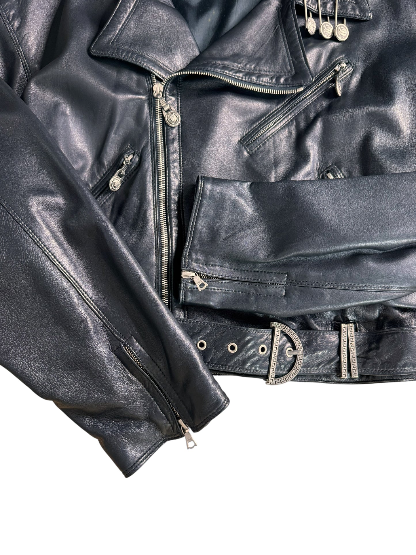 Gianni Versace SS 1994 biker jacket in pelle nera con dettagli Medusa tg 44 — foto 8