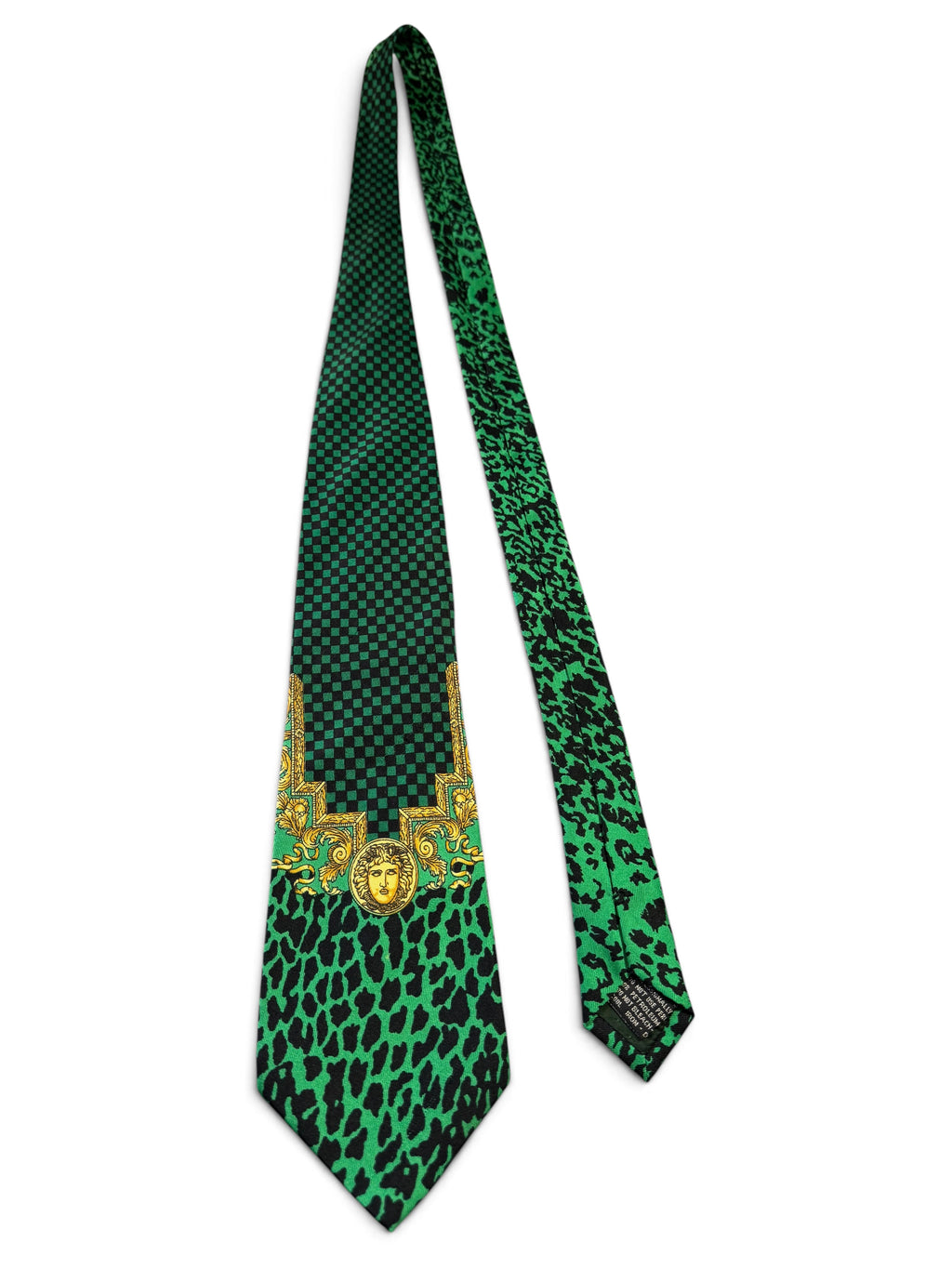 Cravatta Gianni Versace in seta verde stampa animalier Medusa Made in Italy