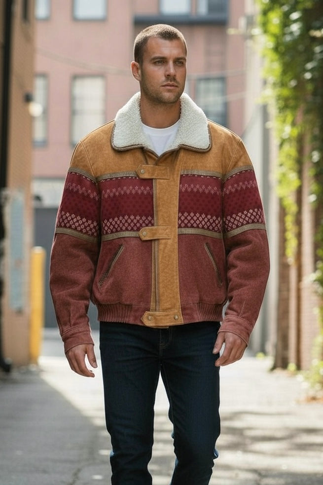 Giacca shearling vintage patchwork pelle scamosciata foderata montone taglia 46 — foto 3