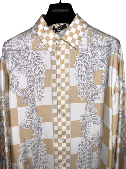 Camicia Versace in seta 100% motivo Medusa e scacchi Made in Italy (M)