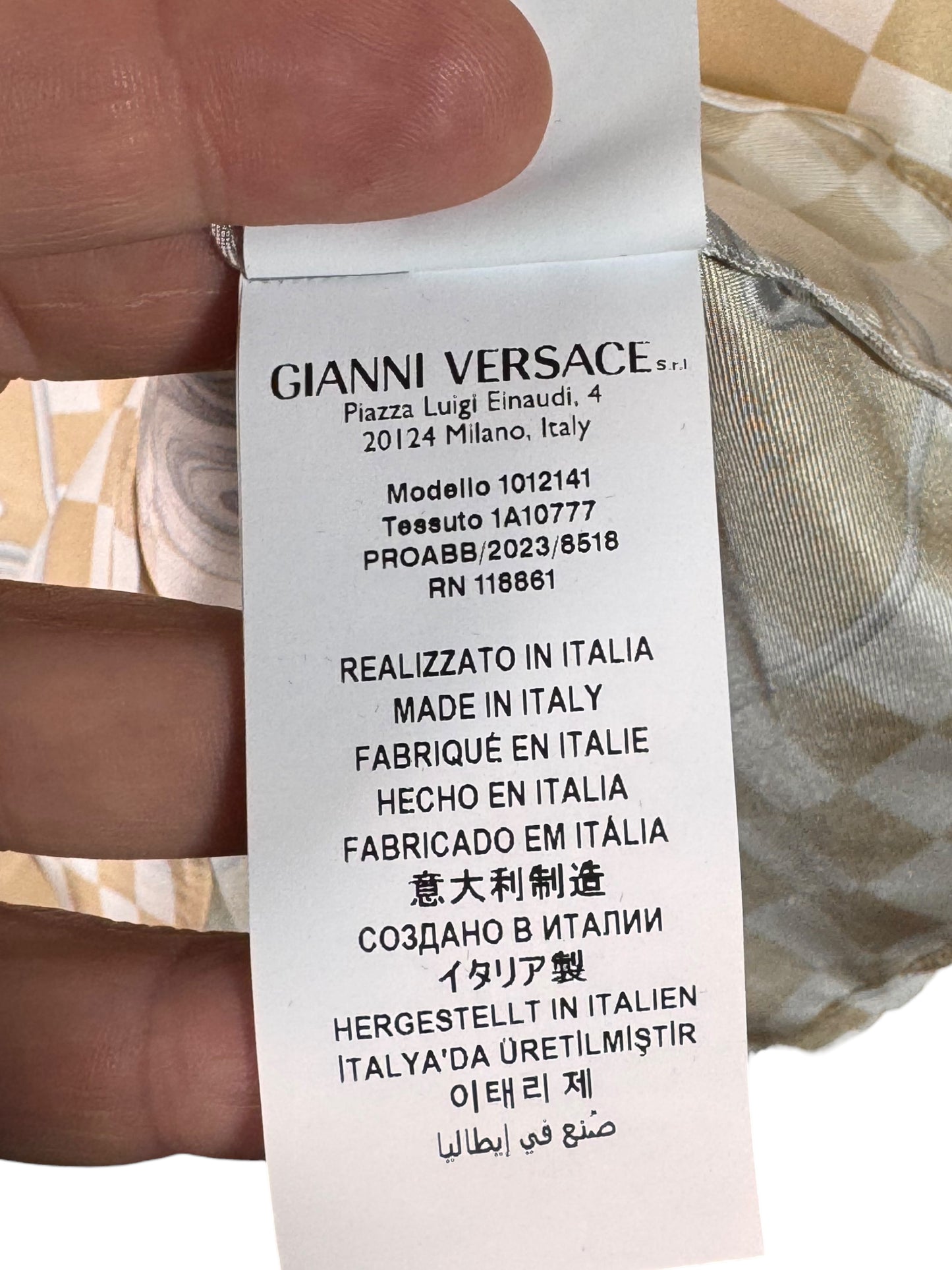 Camicia Versace in seta 100% motivo Medusa e scacchi Made in Italy (M)