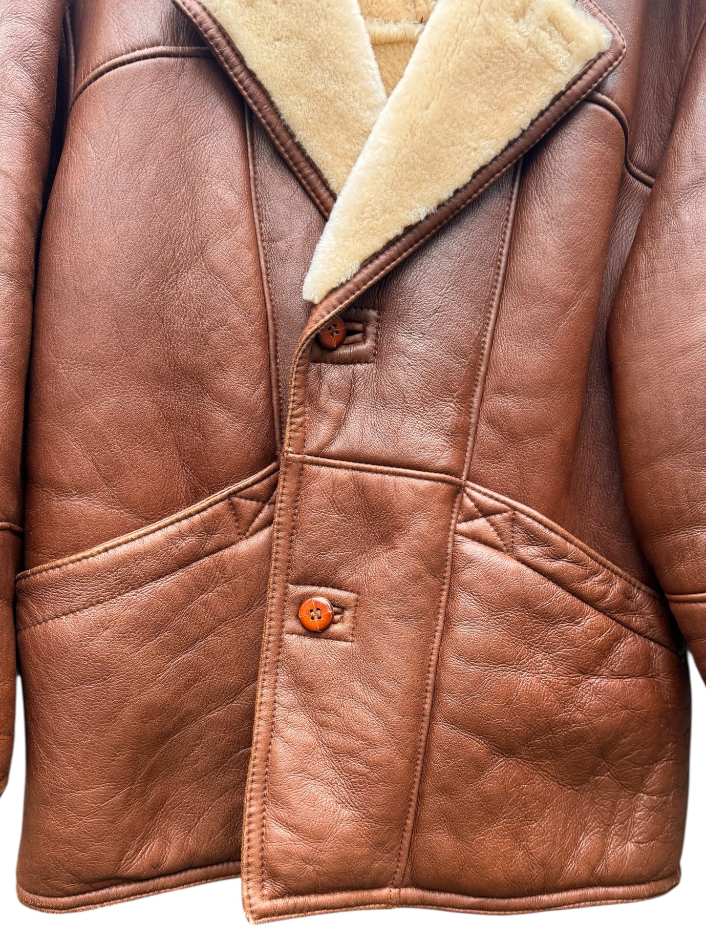 Giacca shearling uomo marrone montone naturale vintage taglia 52