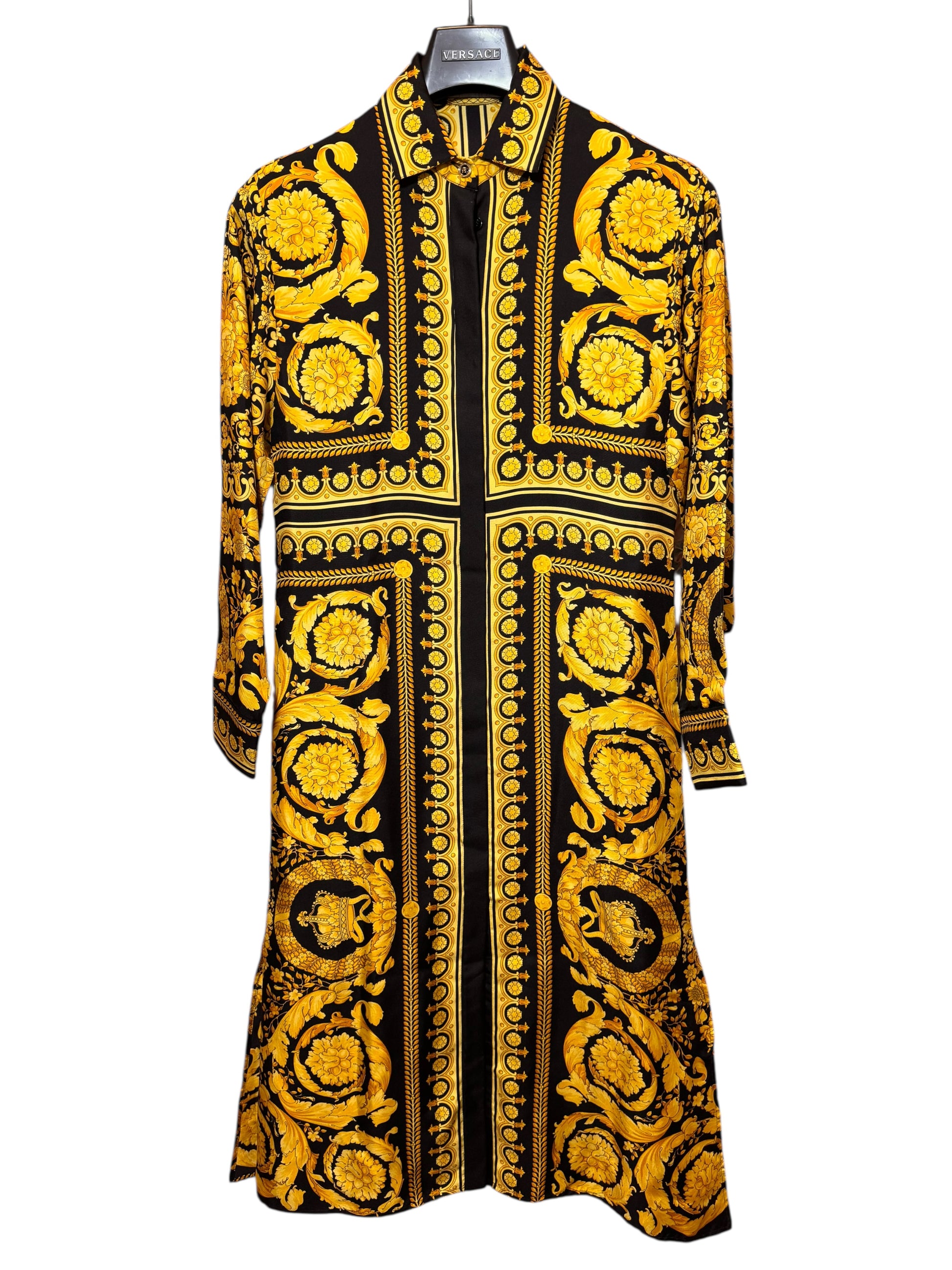 Abito camicia Versace Tribute Baroque SS 1992 seta nera oro tg 36