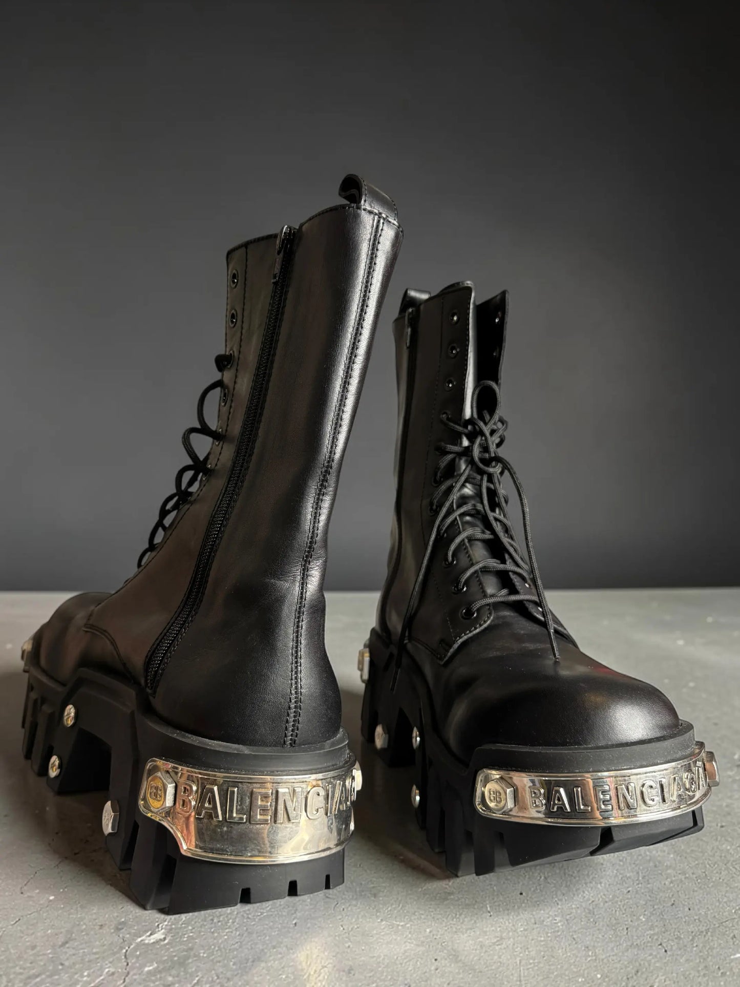 Balenciaga Bulldozer Lace Booti black silver pelle - taglia 44