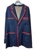 Giacca Blazer Gucci in lino blu con Web stripe e ricamo