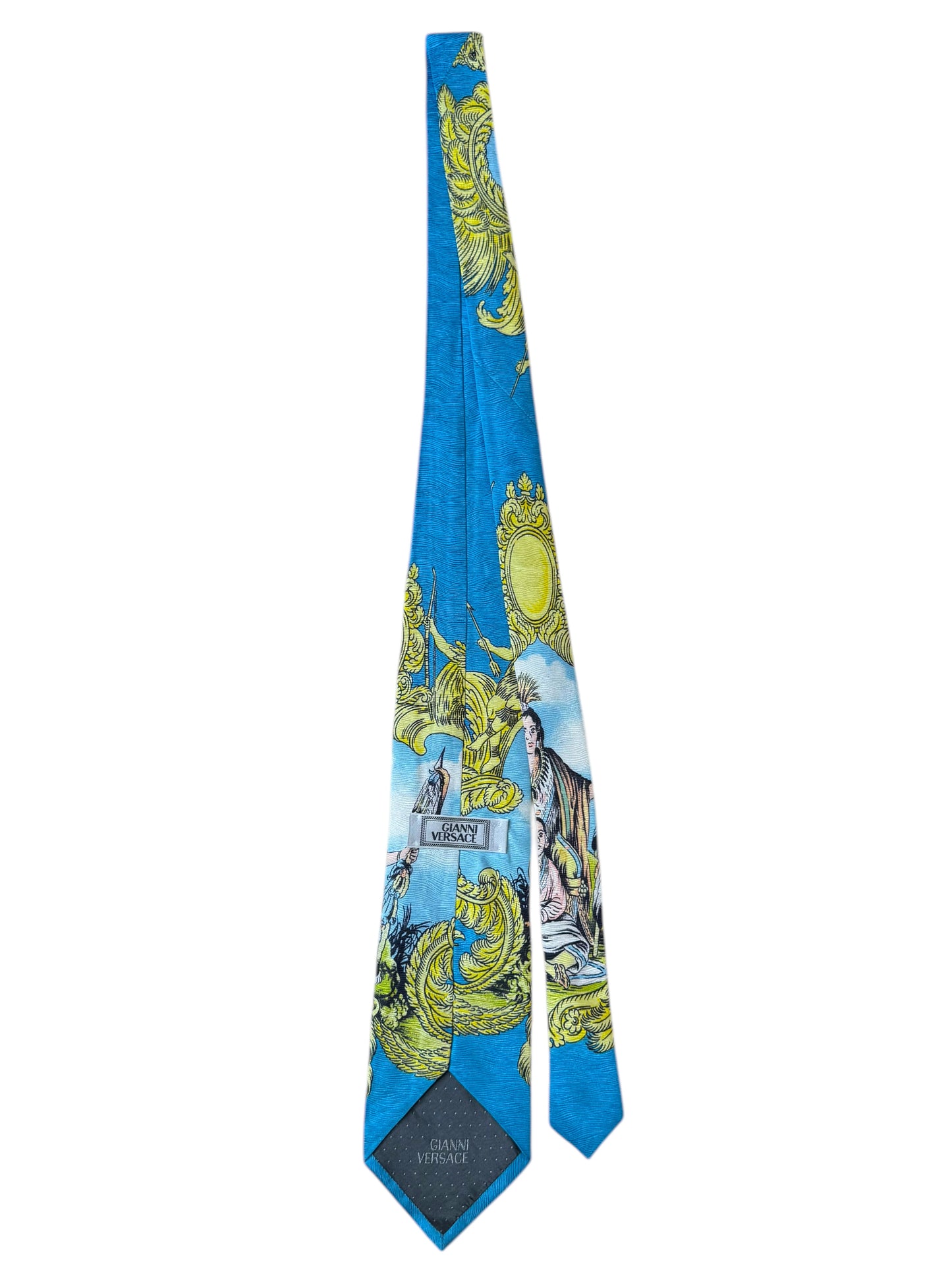 Cravatta Gianni Versace Vintage in Seta – Motivo Barocco con Figure Indiane