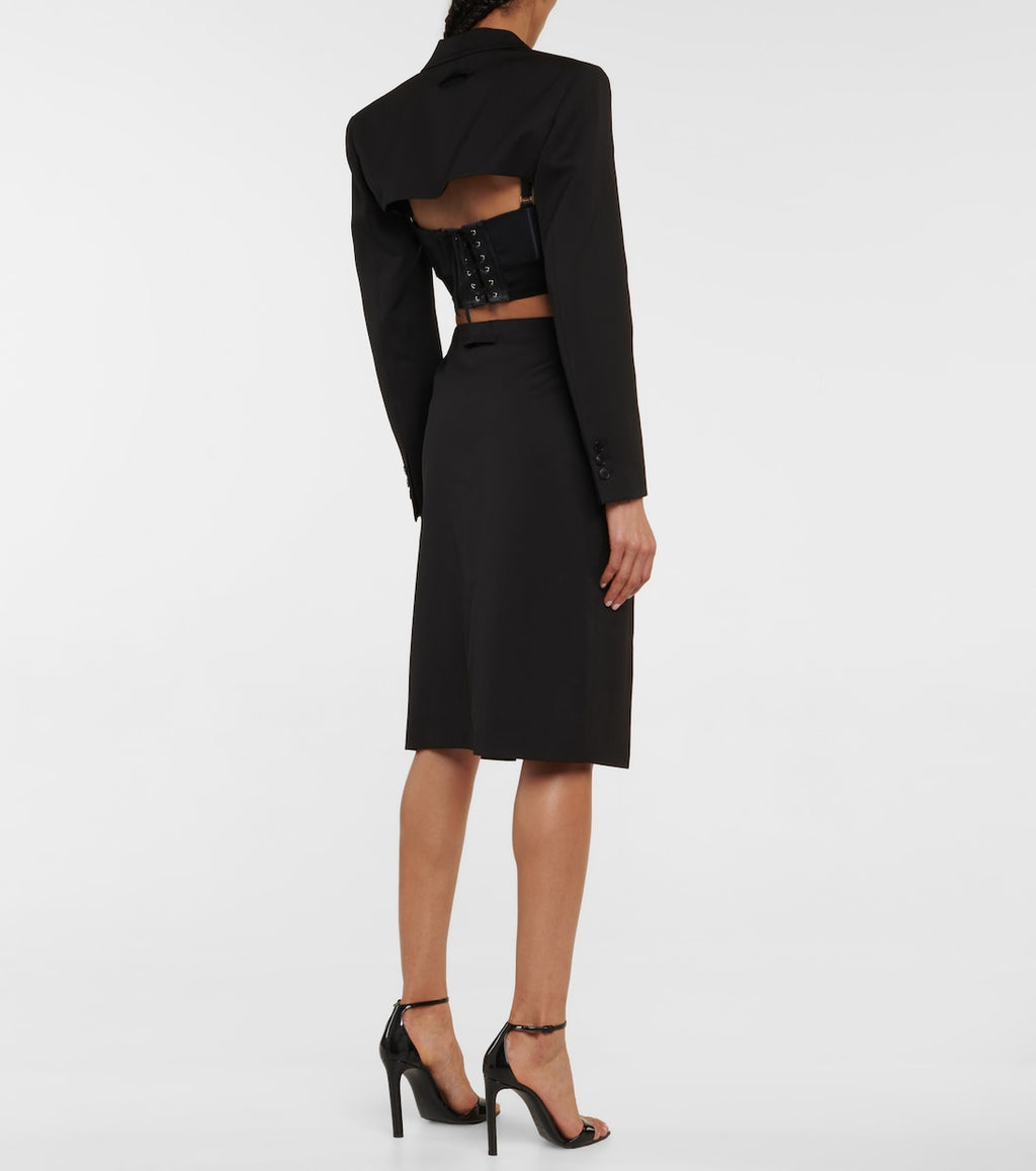 Jean Paul Gaultier Gonna Nera Cut Out in Lana Vergine Taglia IT 46 Nuova