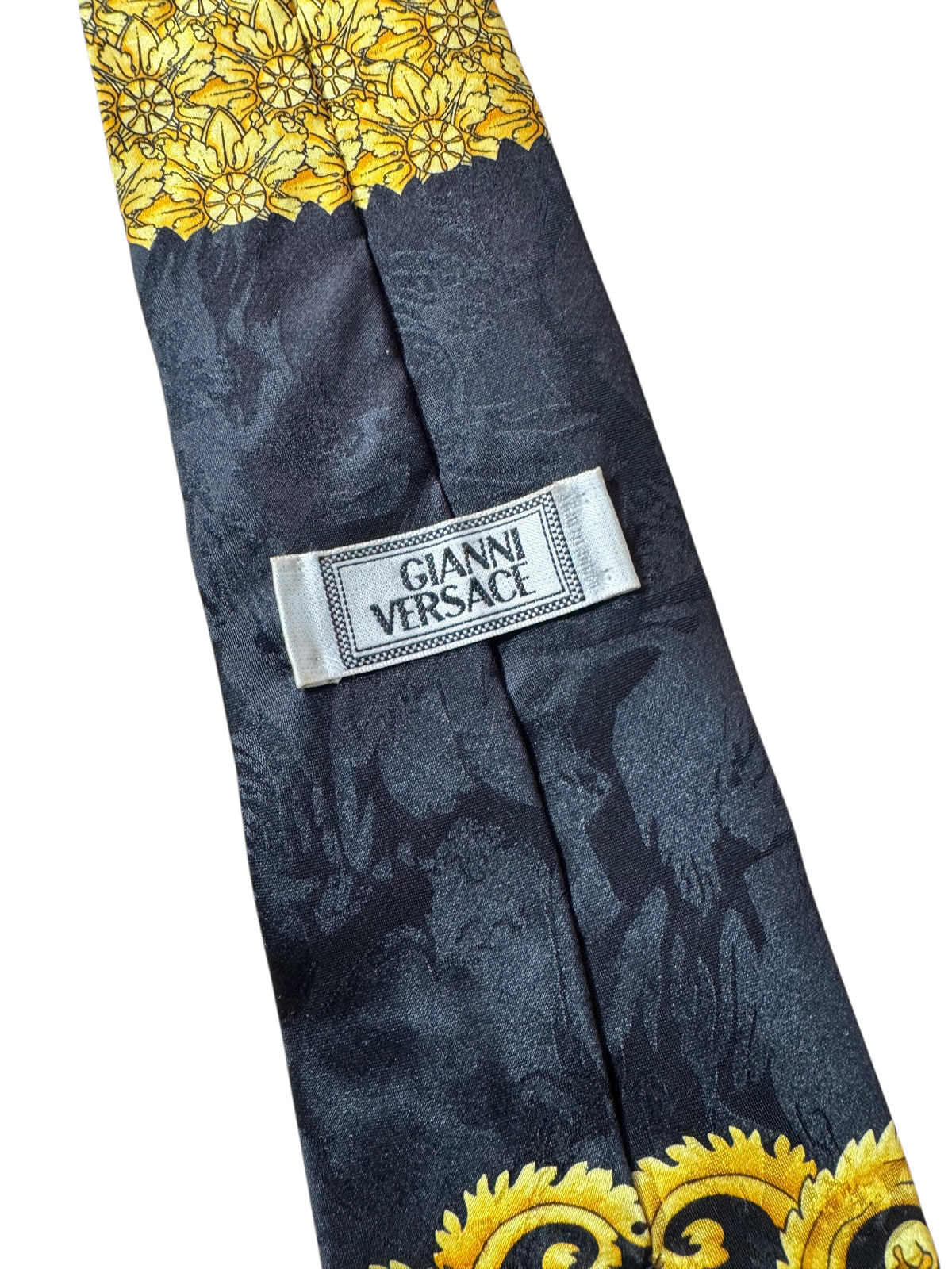 Cravatta Gianni Versace vintage seta nera oro con Medusa e motivo leopardato — foto 5
