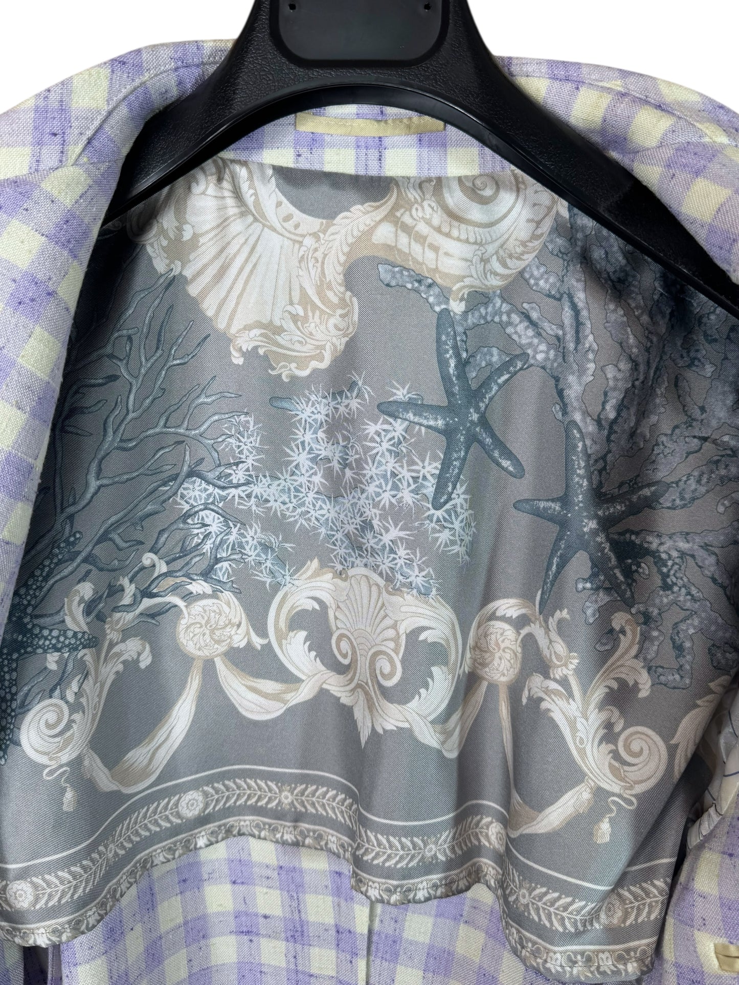 Versace completo uomo giacca e pantalone a quadri lilla/avorio Tg. 48 Made in Italy