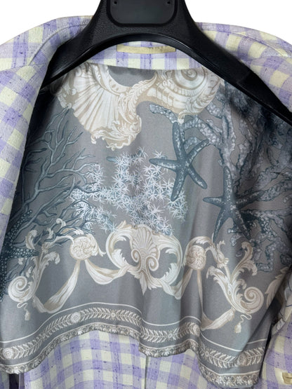 Versace completo uomo giacca e pantalone a quadri lilla/avorio Tg. 48 Made in Italy