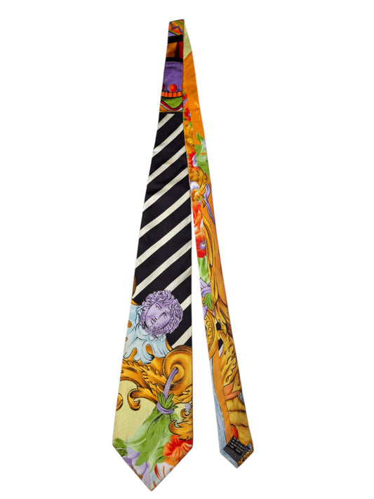 Cravatta Gianni Versace vintage in seta fantasia barocca multicolor
