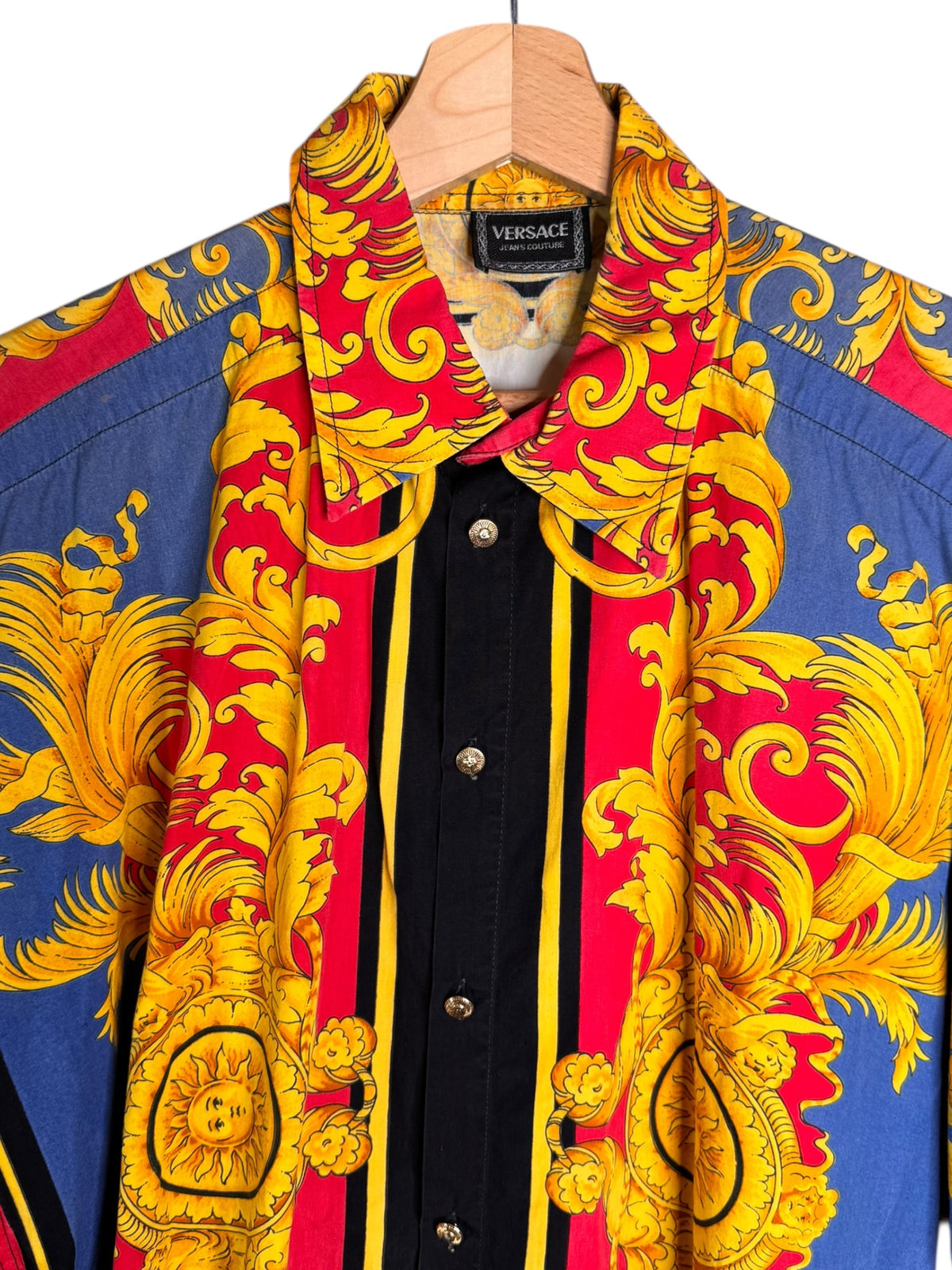 Versace vintage camicia barocco multicolor con stampa sole taglia M — foto 3