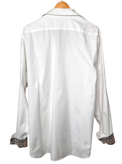 Camicia Burberry London Slim Fit bianca con dettagli check, taglia XXL