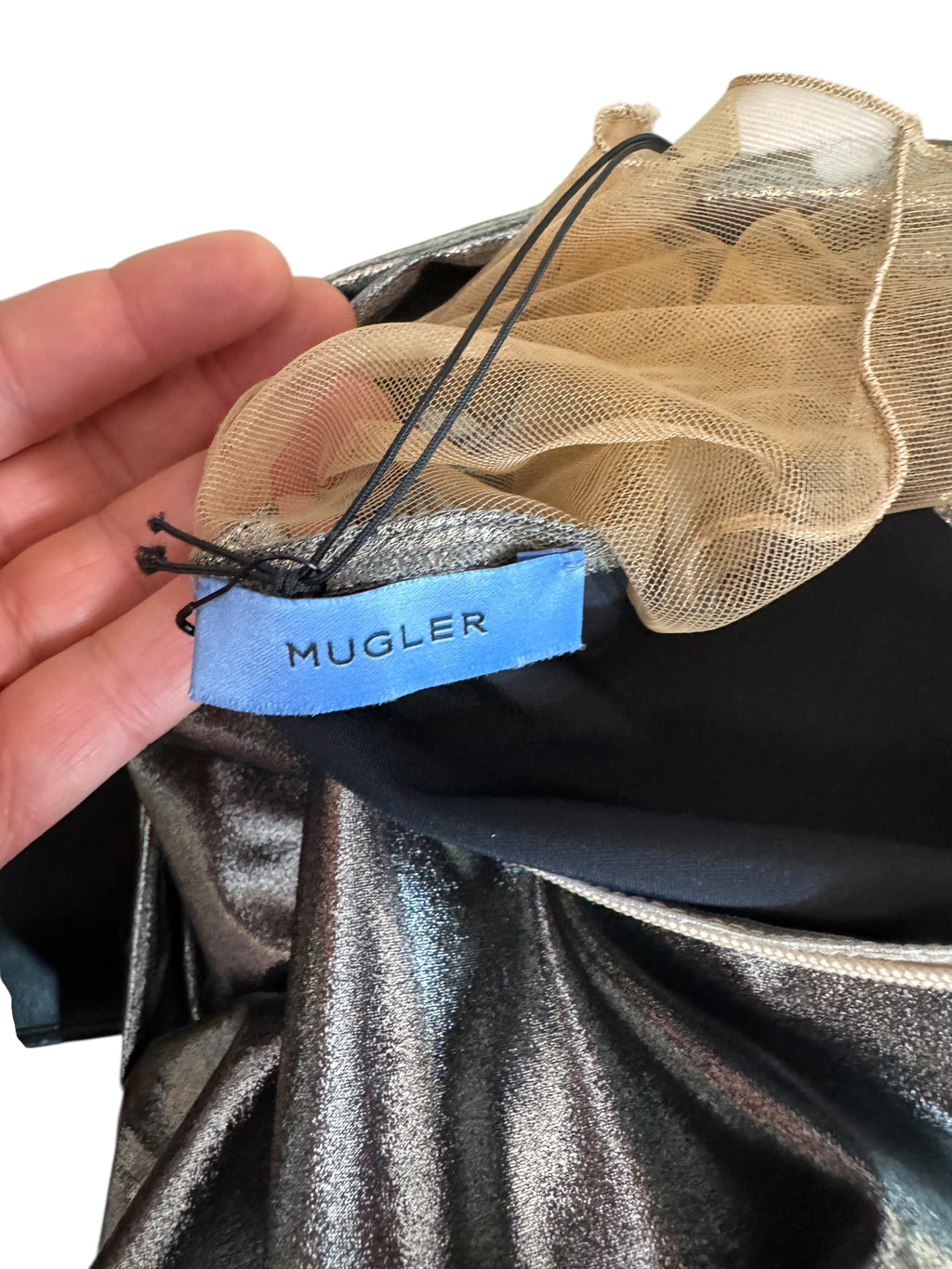 Mugler abito mini asimmetrico chrome silver, taglia 32 FR (36 IT – XXS) — foto 6