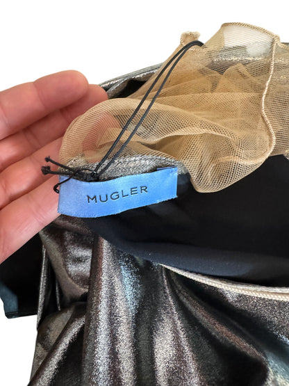 Mugler abito mini asimmetrico chrome silver, taglia 32 FR (36 IT – XXS)