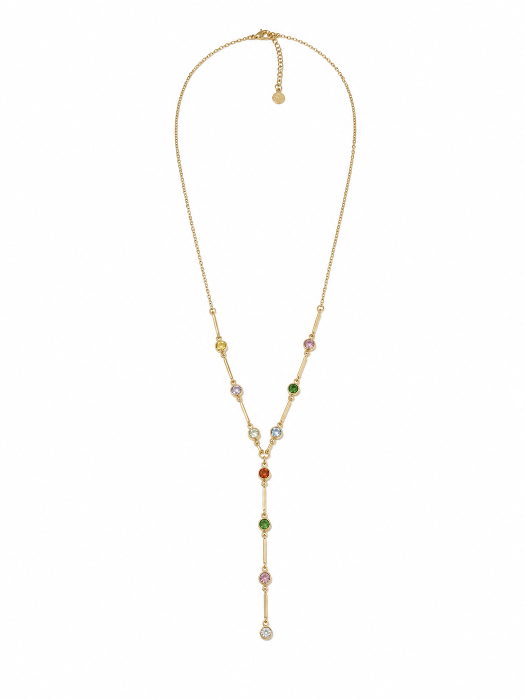 Collana dorata a Y con cristalli multicolore