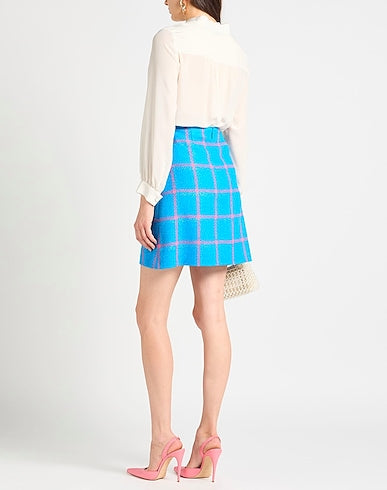 Versace Gonna in Lana Vergine Check Blu con fibbia Medusa Oro