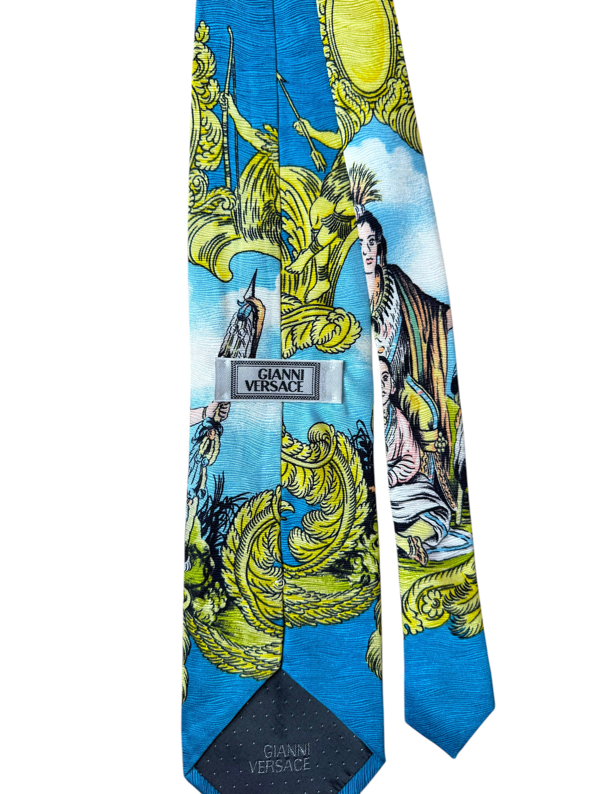 Cravatta Gianni Versace Vintage in Seta – Motivo Barocco con Figure Indiane — foto 6