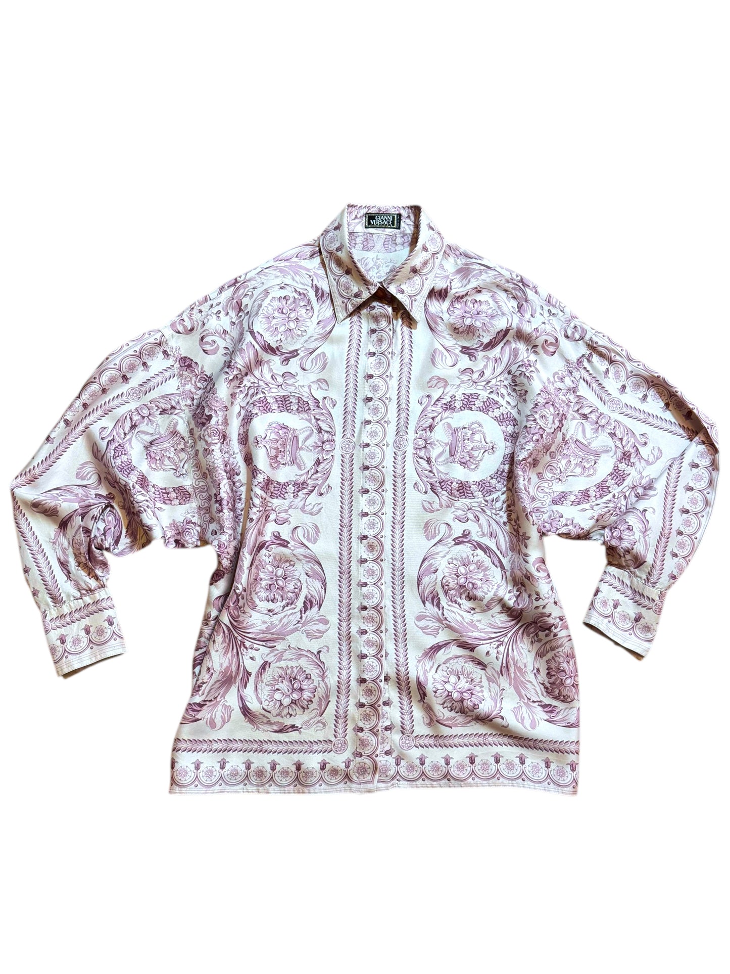 Camicia vintage Gianni Versace donna anni 90 stampa barocca rosa