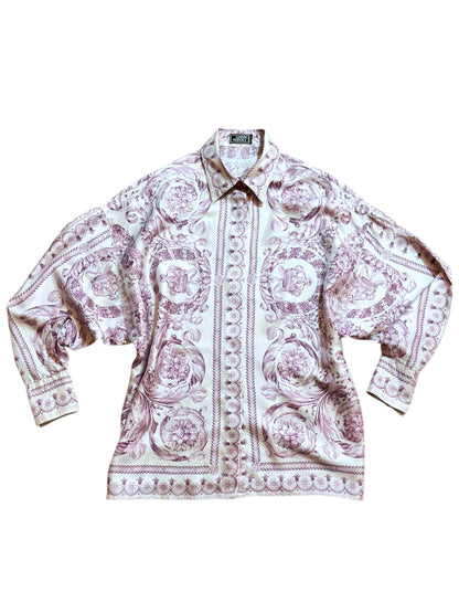 Camicia vintage Gianni Versace donna anni 90 stampa barocca rosa
