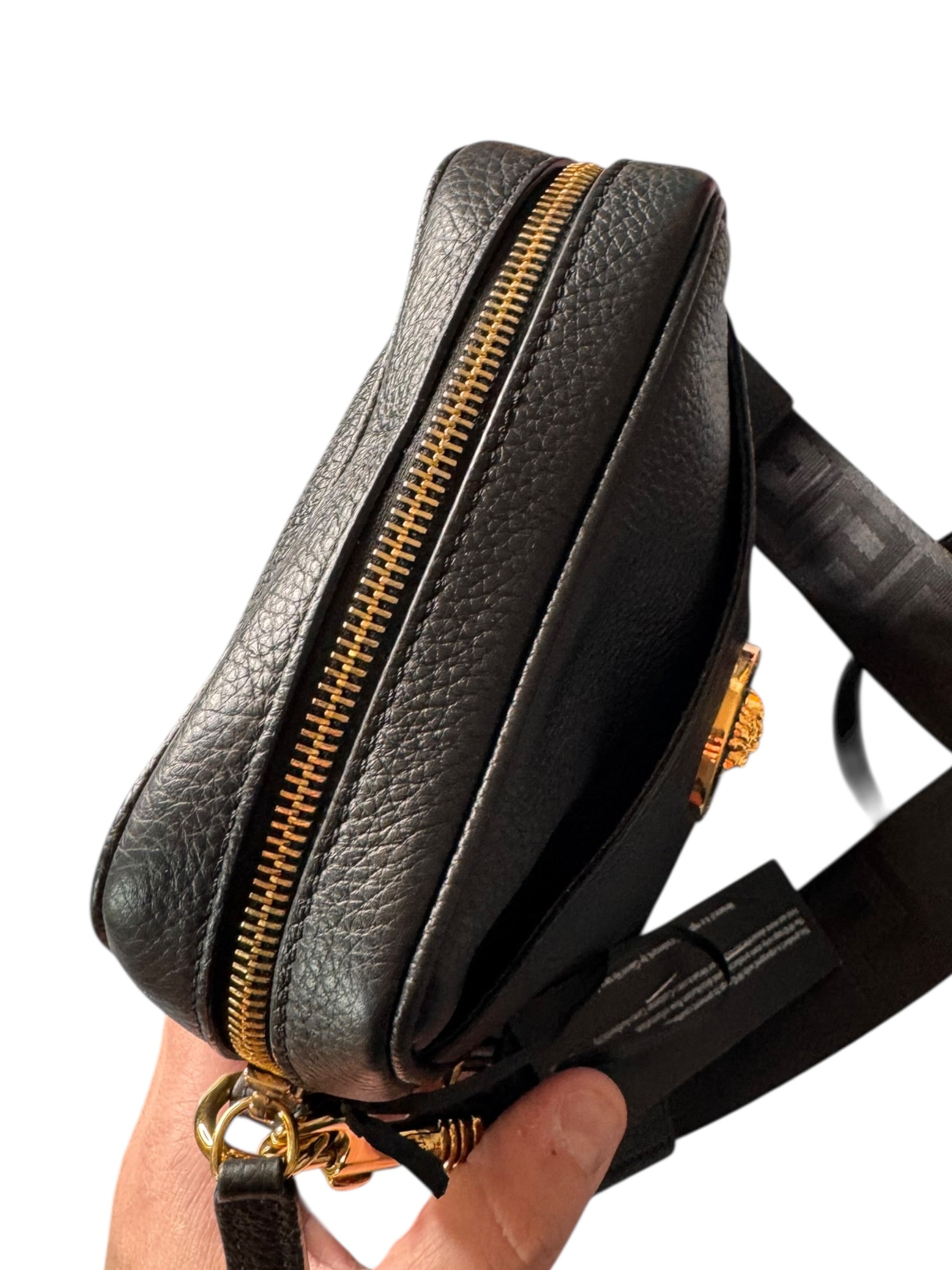 Borsa tracolla Versace pelle nera Medusa oro Greca — foto 13