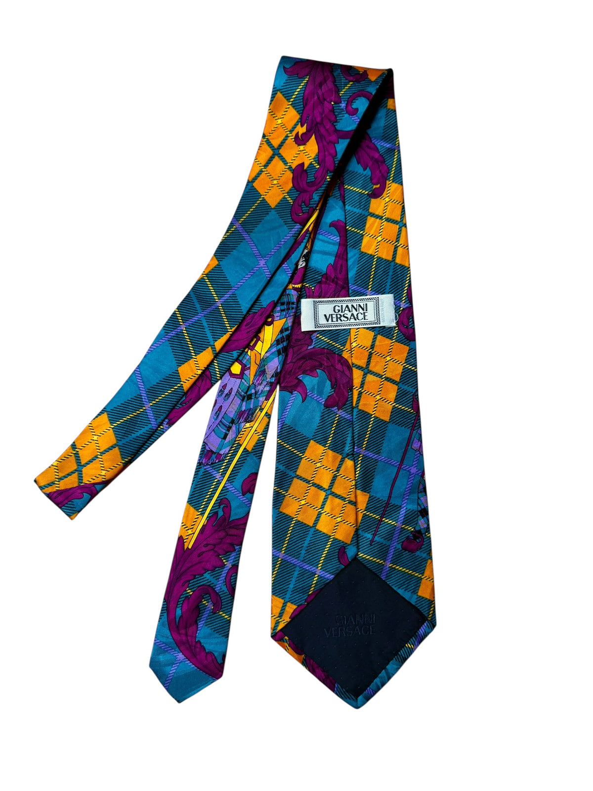 Cravatta Gianni Versace Vintage Seta Tartan Scozzese con Figura Multicolor — foto 4