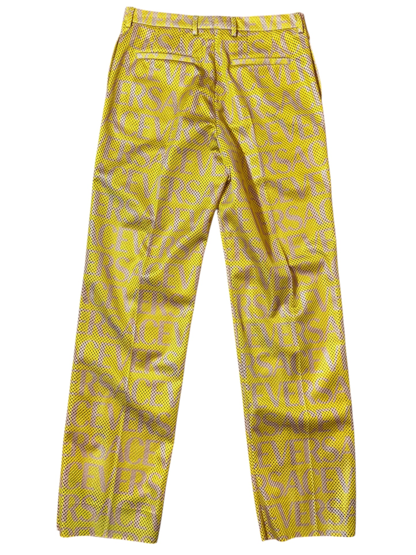 Pantaloni Versace logo all over mesh giallo IT 48 nuovi