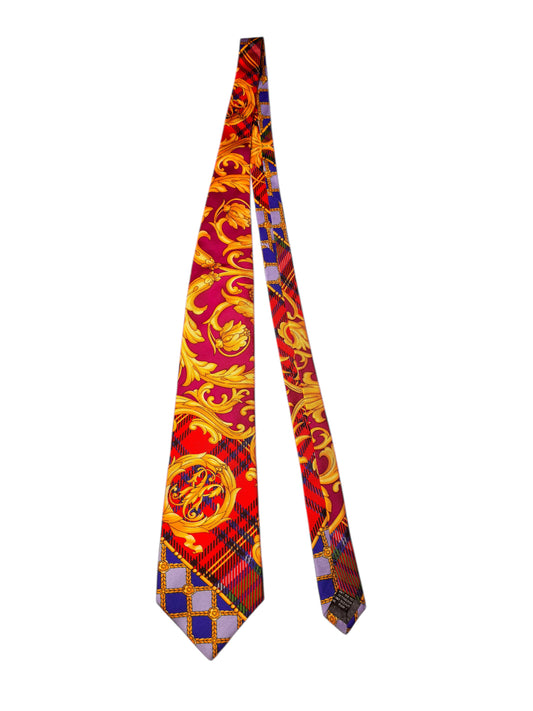 Cravatta Gianni Versace vintage in seta fantasia barocca multicolor