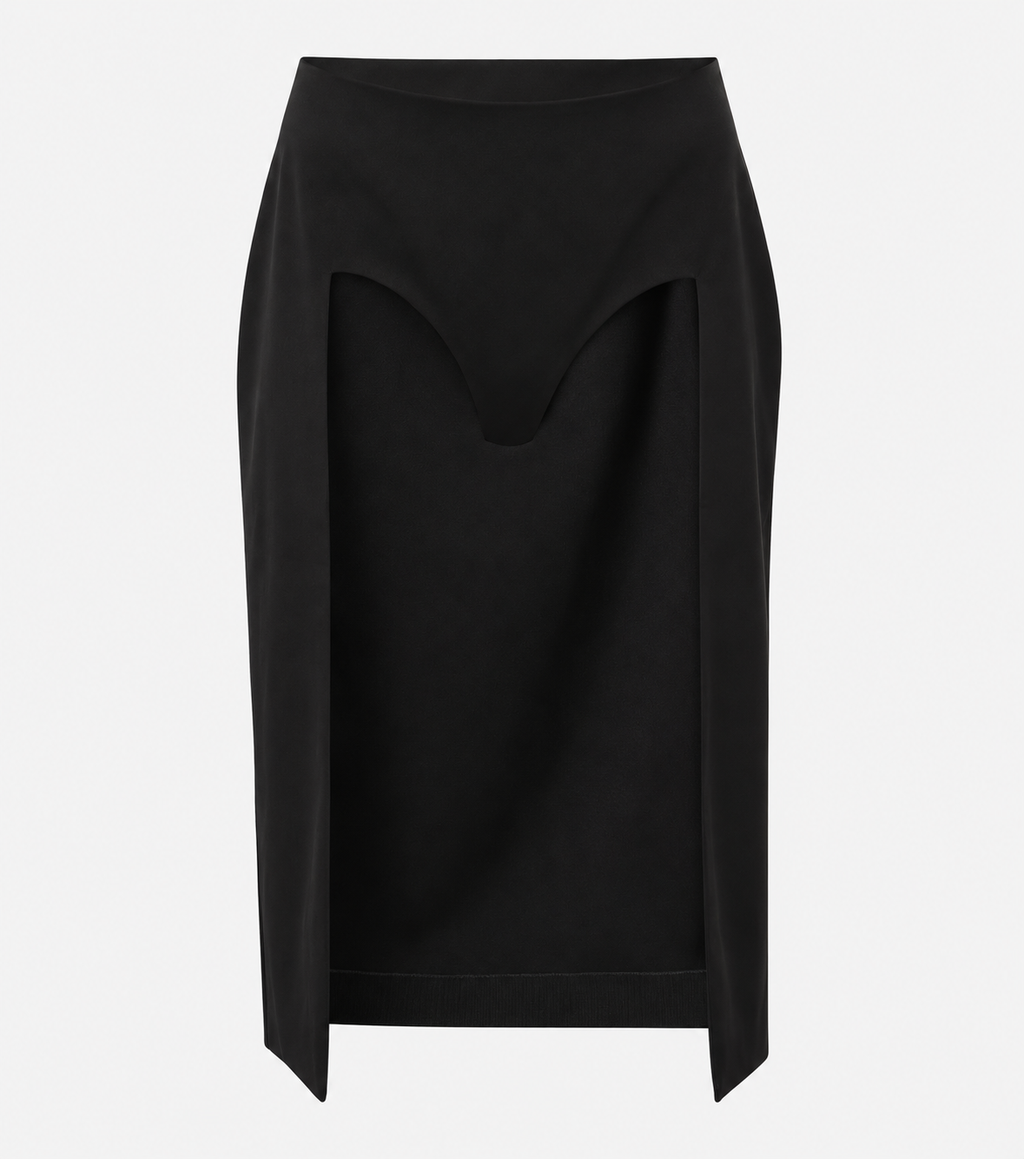 Jean Paul Gaultier Gonna Nera Cut Out in Lana Vergine Taglia IT 46 Nuova
