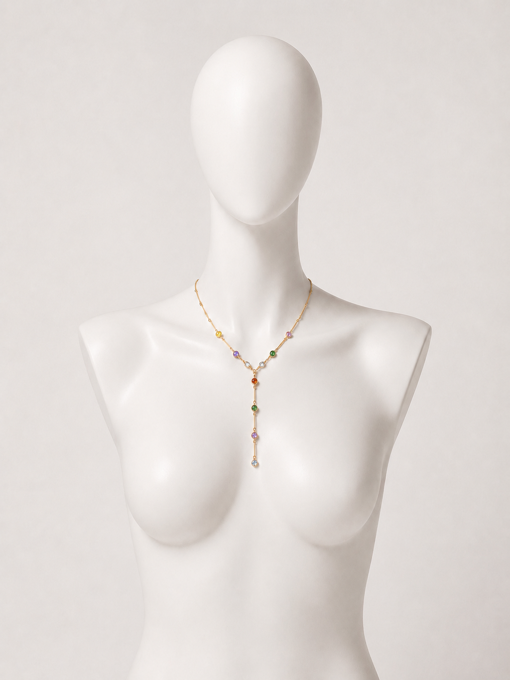Collana dorata a Y con cristalli multicolore