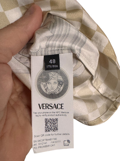 Camicia Versace in seta 100% motivo Medusa e scacchi Made in Italy (M)