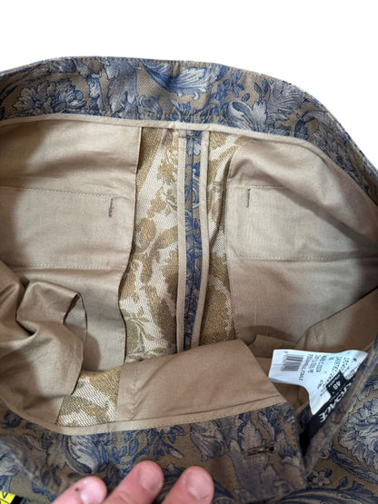 Versace Pantaloni Uomo Baroque Jacquard Floreale Blu Beige Taglia 48.