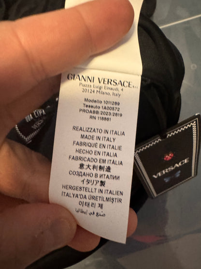 Versace x Dua Lipa pantaloni flare neri in viscosa vita drappeggiata 44 IT — foto 7