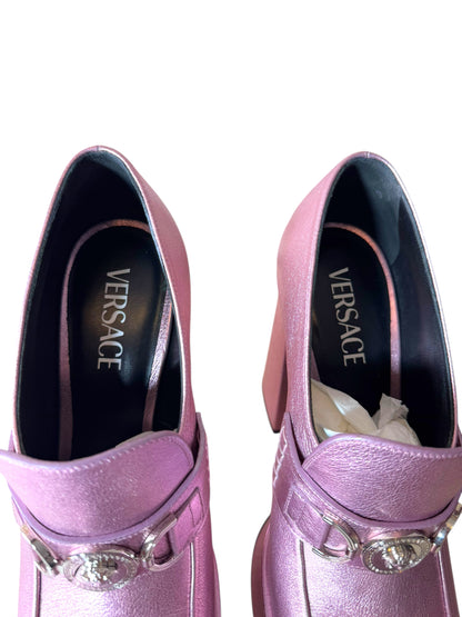 Versace Décolleté Donna Rosa Metallico con Plateau e Tacco Alto – Taglia 39