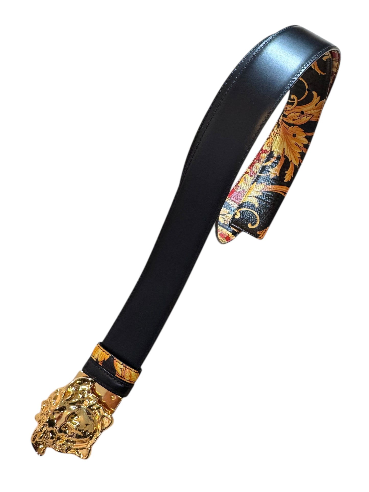 Cintura Versace reversibile Barocco con fibbia Medusa oro