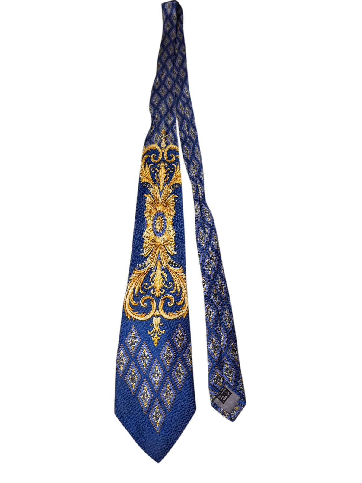 Cravatta Gianni Versace vintage in seta fantasia barocca blu e oro