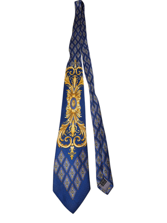 Cravatta Gianni Versace vintage in seta fantasia barocca blu e oro